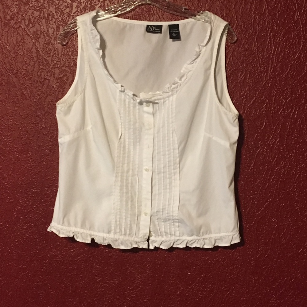 NY & Co. Ruffled peasant boho fitted top-L